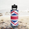 Union Jack Stainless steel water bottle with a straw lid